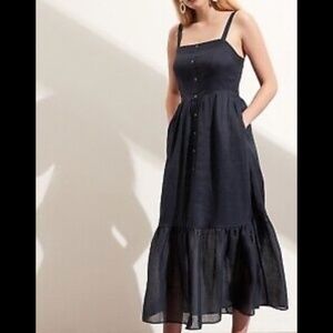 Banana Republic Ramie Button Front Maxi Dress US XL Navy Blue